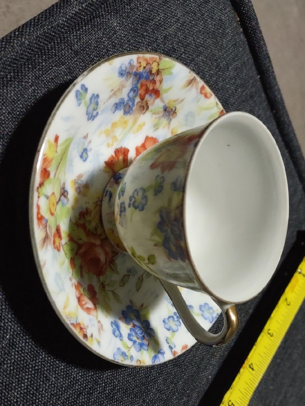 Vintage Occupied Japan Floral Demitasse Teacup and Saucer Set with Gold Trim